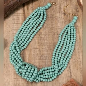 Beaded Wooden Necklace in Turquoise